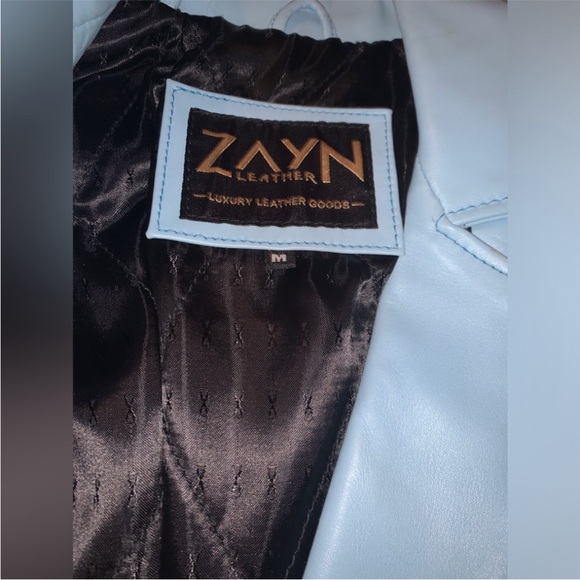 Sky Blue Quilted Genuine Nappa Lambskin Leather Moto Jacket for Women - Picture 10 of 11